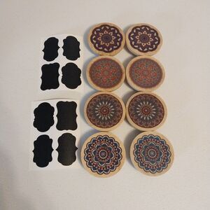 Annor Bamboo Mandala Lids W/ Silicone Rings & Labels For Oui Yogurt Jars Craft